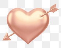 Copper arrow png through heart, transparent background