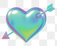 Holographic arrow png through heart, transparent background