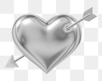 Silver arrow png through heart, transparent background