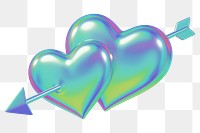 Holographic arrow png through heart, transparent background