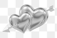 Silver arrow png through heart, transparent background