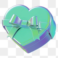 Iridescent heart box png, 3D Valentine's gift, transparent background