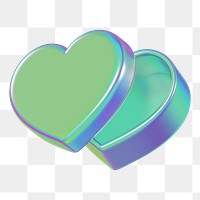 Iridescent heart box png, 3D Valentine's gift, transparent background