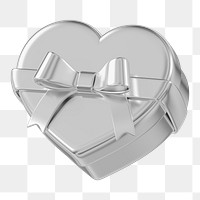 Silver heart box png, 3D Valentine's gift, transparent background