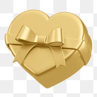 Golden heart box png, 3D Valentine's gift, transparent background