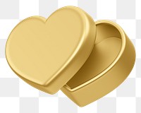 Golden heart box png, 3D Valentine's gift, transparent background