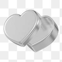 Silver heart box png, 3D Valentine's gift, transparent background