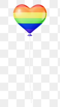 Rainbow heart balloon png 3D element, transparent background