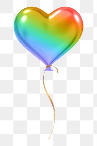 Rainbow heart balloon png 3D element, transparent background