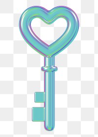 Holographic heart key png Valentine's 3D element, transparent background