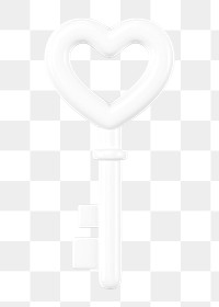 White heart key png Valentine's 3D element, transparent background