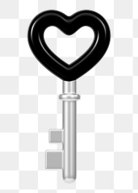 Black heart key png Valentine's 3D element, transparent background