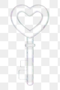 Glassy heart key png Valentine's 3D element, transparent background