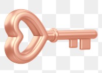 Copper heart key png Valentine's 3D element, transparent background