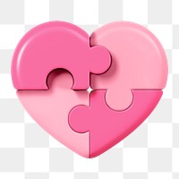 Pink puzzled heart png 3D element, transparent background