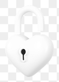 White heart padlock png 3D element, transparent background