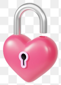 Pink heart padlock png 3D element, transparent background