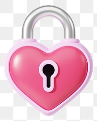 Pink heart padlock png 3D element, transparent background