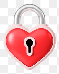 Red heart padlock png 3D element, transparent background