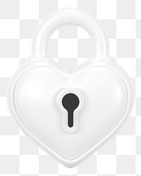 White heart padlock png 3D element, transparent background