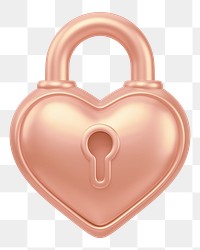 Copper heart padlock png 3D element, transparent background