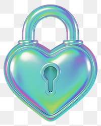 Holographic heart padlock png 3D element, transparent background