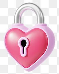 Pink heart padlock png 3D element, transparent background