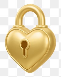 Golden heart padlock png 3D element, transparent background