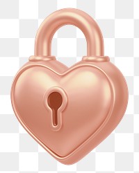 Copper heart padlock png 3D element, transparent background