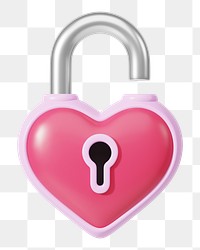 Pink heart padlock png 3D element, transparent background