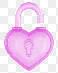 Pink heart padlock png 3D element, transparent background