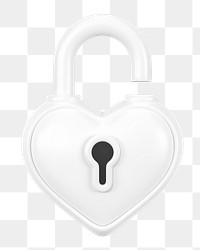 White heart padlock png 3D element, transparent background