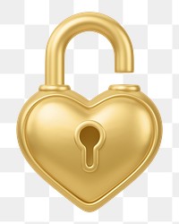 Golden heart padlock png 3D element, transparent background