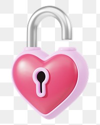 Pink heart padlock png 3D element, transparent background