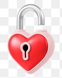 Red heart padlock png 3D element, transparent background