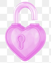 Pink heart padlock png 3D element, transparent background