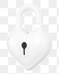 White heart padlock png 3D element, transparent background