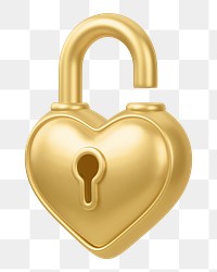 Golden heart padlock png 3D element, transparent background