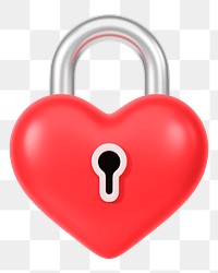 Red heart padlock png 3D element, transparent background