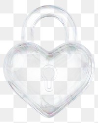 Glass heart padlock png 3D element, transparent background