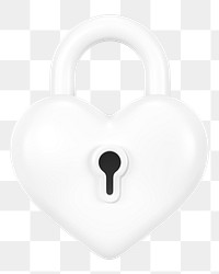 White heart padlock png 3D element, transparent background