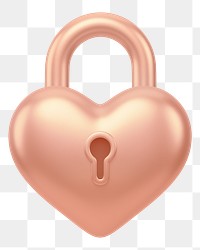 Copper heart padlock png 3D element, transparent background