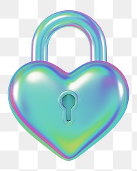 Holographic heart padlock png 3D element, transparent background