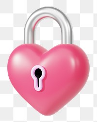 Pink heart padlock png 3D element, transparent background