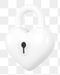 White heart padlock png 3D element, transparent background