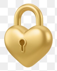 Golden heart padlock png 3D element, transparent background