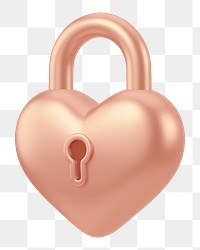 Copper heart padlock png 3D element, transparent background