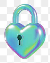 Holographic heart padlock png 3D element, transparent background