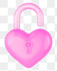 Pink heart padlock png 3D element, transparent background