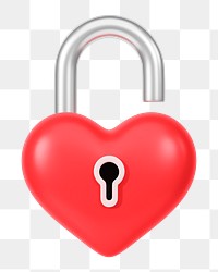 Red heart padlock png 3D element, transparent background